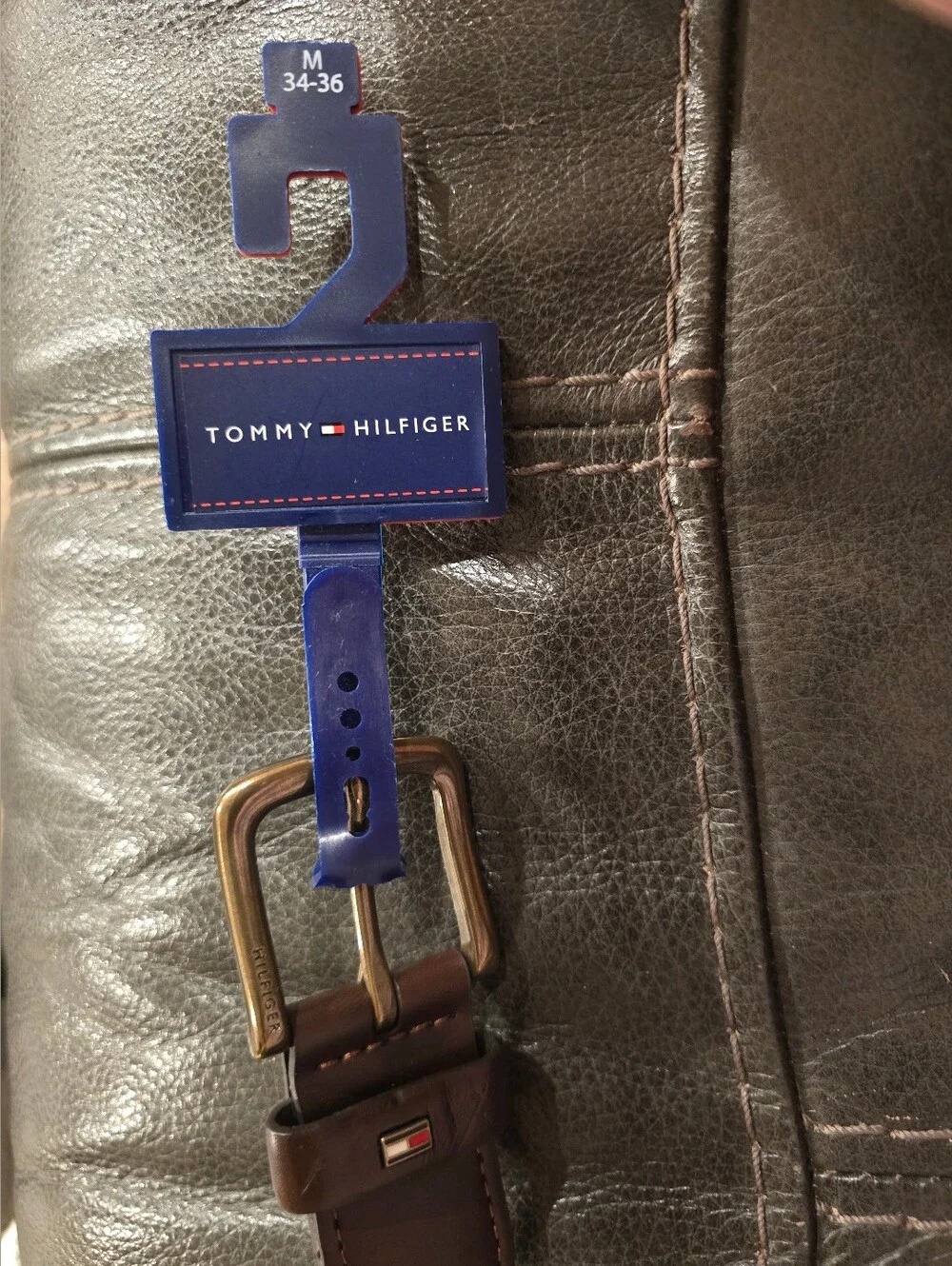 Tommy Hilfiger Genuine Leather Men's Woven Belt Size M (34-36) Brown NWT